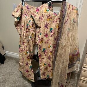 Floral Beige Traditional Outfit Set